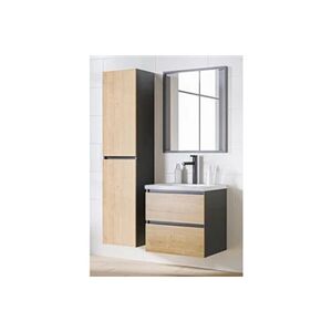 AC-Deco Ensemble meuble vasque + miroir + grande armoire - 60 cm - monako grey oak - Publicité