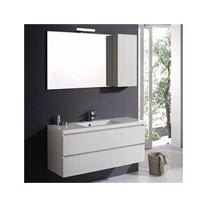 KIAMAMI VALENTINA Meuble de salle de bain suspendu 120cm blanc forêt, 2 tiroirs, lavabo, miroir avec armoire murale Manhattan - Publicité