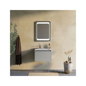 KIAMAMI VALENTINA Meuble de salle de bain 60cm couleur sable, lavabo et miroir 60x80 Monaco - Publicité