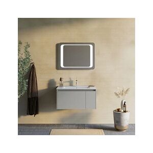 KIAMAMI VALENTINA Meuble de salle de bain suspendu 80cm sable mat avec miroir 80x60 led Monaco - Publicité