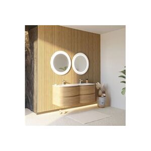 KIAMAMI VALENTINA armoire murale courbe de 140 cm en chêne pour double vasque en résine los angeles - Publicité