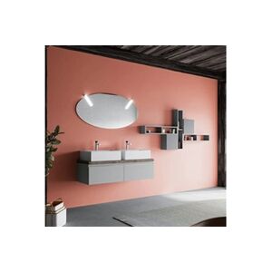 KIAMAMI VALENTINA Armoire de salle de bain murale à double vasque en céramique de 120 cm et miroir ovale - Publicité