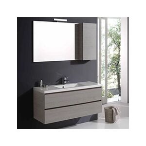 KIAMAMI VALENTINA Meuble de salle de bain 120cm 2 tiroirs gris, lavabo en résine, miroir avec armoire murale Manhattan - Publicité