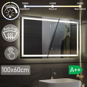 Aquamarin® Miroir Salle de Bain LED - 100 x 60 cm, CEE:A++, Tactile, Mural, Éclairage Blanc Froid/Chaud/Neutre, Fonction Mémoire, Anti-Buée - Miroir Cosmétique, Maqu... Publicité