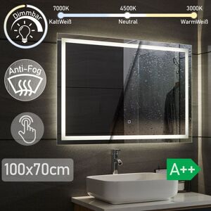 Aquamarin® Miroir Salle de Bain LED - 100 x 70 cm, CEE:A++, Tactile, Mural, Éclairage Blanc Froid/Chaud/Neutre, Fonction Mémoire, Anti-Buée - Miroir Cosmétique, Maqu... Publicité