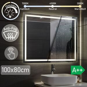 Aquamarin® Miroir Salle de Bain LED - 100 x 80 cm, CEE:A++, Tactile, Mural, Éclairage Blanc Froid/Chaud/Neutre, Fonction Mémoire, Anti-Buée - Miroir Cosmétique, Maqu... Publicité