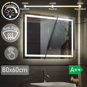 Aquamarin® Miroir Salle de Bain LED - 80 x 60 cm, CEE:A++, Tactile, Mural, Éclairage Blanc Froid/Chaud/Neutre, Fonction Mémoire, Anti-Buée - Miroir Cosmétique, Maqui... Publicité