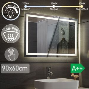 Aquamarin® Miroir Salle de Bain LED - 90 x 60 cm, CEE:A++, Tactile, Mural, Éclairage Blanc Froid/Chaud/Neutre, Fonction Mémoire, Anti-Buée - Miroir Cosmétique, Maqui... Publicité