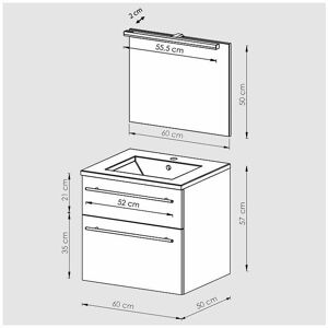 Meuble Sous-Vasque 60cm + Vasque + Miroir + Éclairage Maia / Chêne Fumé/ - Publicité