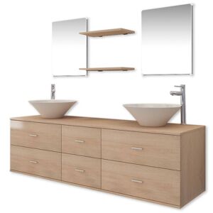 VidaXL Meuble de salle de bain 9 pcs avec lavabo et robinet Beige - Publicité