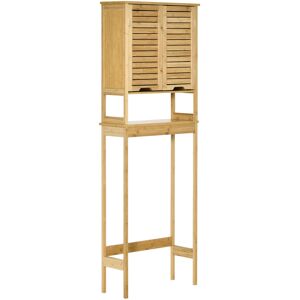 kleankin Étagère de toilettes meuble de salle de bain dessus toilette WC avec placard 2 portes et étagère puverte 60 x 23 x 173 cm MDF bambou