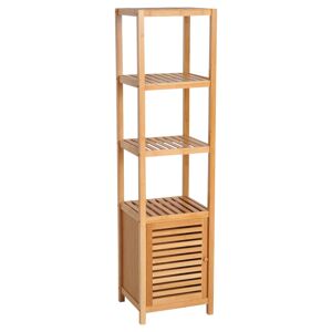 HOMCOM Meuble de Rangement Pour Salle de Bain Meuble Colonne en Bambou Design Naturel 36L x 33l x 140H cm 2 étagères 4 Niveaux + Placard