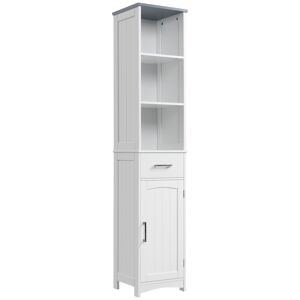 kleankin Meuble colonne de salle de bain avec placard 3 compartiments et tiroir - dim. 34L x 30P x 163H cm - MDF Blanc