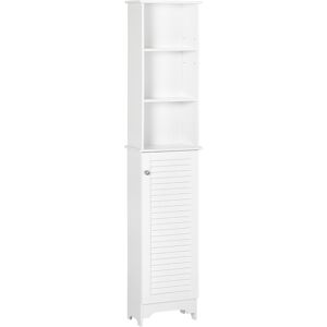 HOMCOM Meuble Colonne Salle de Bain 3 niches Placard Porte persienne 3 étagères MDF Panneaux de Particules Blanc