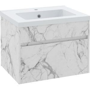 kleankin Meuble sous lavabo suspendu meuble de salle de bain avec bassin et tiroir design moderne 60 x 45,5 x 45 cm blanc