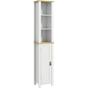 kleankin Meuble colonne de salle de bain placard à 3 niveaux étagères réglables porte en lambris 34 x 23 x 165 cm blanc