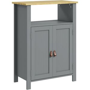 kleankin Meuble  de rangement pour salle de bain meuble multi-rangements avec un placard 2 portes avec étagère réglable double porte gris et naturel