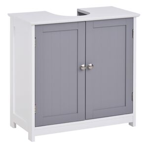 kleankin Meuble salle de bain sous lavabo - meuble sous-vasque - placard 2 portes avec étagère - dim. 60L x 30l x 60H cm - MDF gris blanc