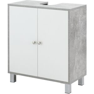 kleankin Meuble salle de bain meuble sous vasque sur pied placard 2 portes avec 2 étagères 60 x 30 x 68 cm gris blanc