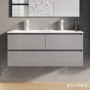 evineo ineo2 Meuble sous-vasque l : 121 cm, 3 tiroirs, avec poignée encastrée, double vasque blanche,, BE0408WH+BE0703GH,