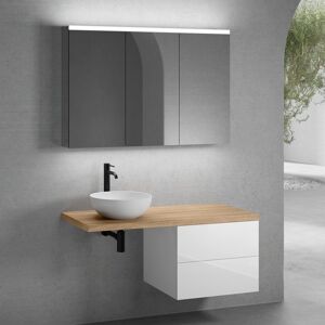 neoro n50 Ensemble de meubles l : 120 cm, meuble bas l : 60 cm, 2 tiroirs, vasque Ø 40 cm blanc mat, avec armoire de toilette,, - Publicité