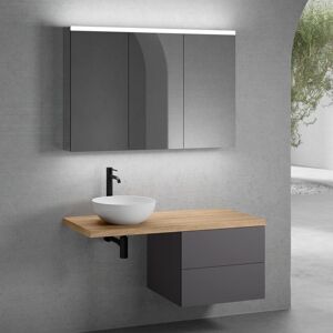 neoro n50 Ensemble de meubles l : 120 cm, meuble bas l : 60 cm, 2 tiroirs, vasque Ø 40 cm blanc mat, avec armoire de toilette,, - Publicité