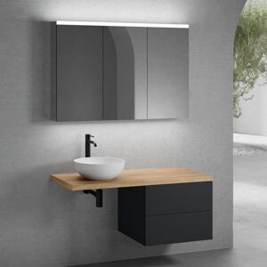 neoro n50 Ensemble de meubles l : 120 cm, meuble bas l : 60 cm, 2 tiroirs, vasque Ø 40 cm blanc mat, avec armoire de toilette,, - Publicité