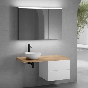 neoro n50 Ensemble de meubles l : 120 cm, meuble bas l : 60 cm, 2 tiroirs, vasque Ø 45 cm blanc mat, avec armoire de toilette,, - Publicité