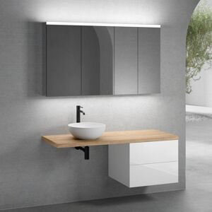 neoro n50 Ensemble de meubles l : 140 cm, meuble bas l : 60 cm, 2 tiroirs, vasque Ø 40 cm blanc mat, avec armoire de toilette,, - Publicité