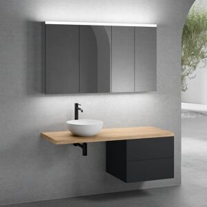 neoro n50 Ensemble de meubles l : 140 cm, meuble bas l : 60 cm, 2 tiroirs, vasque Ø 40 cm blanc mat, avec armoire de toilette,, - Publicité