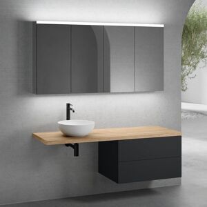 neoro n50 Ensemble de meubles l : 160 cm, meuble bas l : 80 cm, 2 tiroirs, vasque Ø 45 cm blanc mat, avec armoire de toilette,, - Publicité