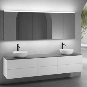 neoro n50 Ensemble de meubles l : 220 cm, 6 tiroirs, 2 vasques Ø 40 cm blanc mat, avec armoire de toilette,,