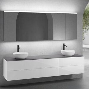 neoro n50 Ensemble de meubles l : 220 cm, 6 tiroirs, 2 vasques Ø 40 cm blanc mat, avec armoire de toilette,,