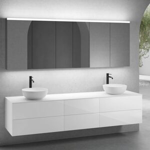 neoro n50 Ensemble de meubles l : 220 cm, 6 tiroirs, 2 vasques Ø 40 cm blanc mat, avec armoire de toilette,,