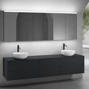 neoro n50 Ensemble de meubles l : 220 cm, 6 tiroirs, 2 vasques Ø 40 cm blanc mat, avec armoire de toilette,,