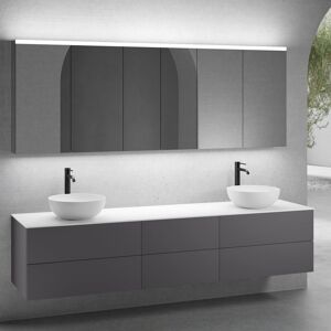 neoro n50 Ensemble de meubles l : 220 cm, 6 tiroirs, 2 vasques Ø 40 cm blanc mat, avec armoire de toilette,,