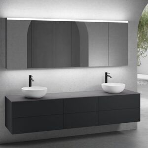 neoro n50 Ensemble de meubles l : 220 cm, 6 tiroirs, 2 vasques Ø 40 cm blanc mat, avec armoire de toilette,,