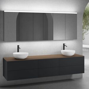 neoro n50 Ensemble de meubles l : 220 cm, 6 tiroirs, 2 vasques Ø 45 cm blanc mat, avec armoire de toilette,,