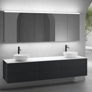 neoro n50 Ensemble de meubles l : 220 cm, 6 tiroirs, 2 vasques Ø 45 cm blanc mat, avec armoire de toilette,,