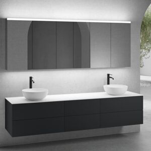 neoro n50 Ensemble de meubles l : 220 cm, 6 tiroirs, 2 vasques Ø 45 cm blanc mat, avec armoire de toilette,,