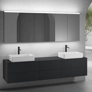 neoro n50 Ensemble de meubles l : 220 cm, 6 tiroirs, 2 vasques l : 58 cm blanc mat, avec armoire de toilette,,