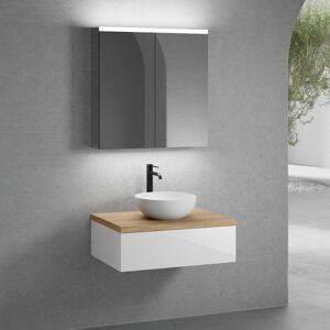 neoro n50 Meuble bas l : 80 cm, 1 tiroir, vasque Ø 45 cm blanc mat, avec armoire de toilette,, BN0106WM+BN0062WM+BN0412WH+BN0402W1+BN0473MI,