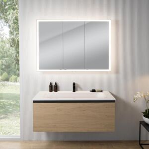 rivea Dia Meuble sous-vasque l : 121 cm, 1 tiroir, vasque à 1 trou de robinetterie, blanc, avec armoire de toilette n60, BR0039SO+BR0051WH+BN0494MI,