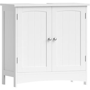 VASAGLE Meuble sous lavabo, Meuble de salle de bain, Placard de rangement, 2 portes battantes, 1 étagère réglable, espace de rangement, sur pied, style cottage, Blanc BBC01WT - Publicité