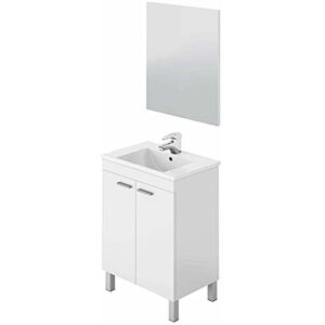 PEGANE Meuble Salle de Bain sous-Vasque 60 cm avec 2 Portes + Miroir Coloris Blanc Brillant H80 x Longueur 60 x Profondeur 45 cm - Publicité