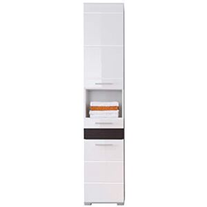 trendteam smart living 1280-103-12 Armoire Grand Meuble Salle de Bain Mezzo ultrabrillant/chêne foncé LxHxP 37 x 182 x 31 cm, Blanc Brillant/Melinga Sombre, 37 x 182 x31 cm - Publicité