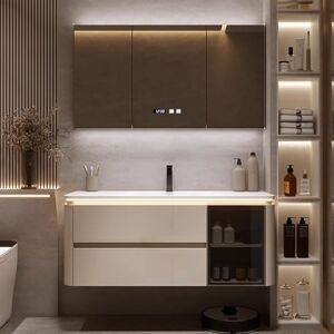 generic Meuble de salle de bain avec lavabo – Armoire de salle de bain suspendue, ensemble de vanité murale avec miroir intelligent haute définition, lumières et désembuage, commode de salle de bain (taille : - Publicité