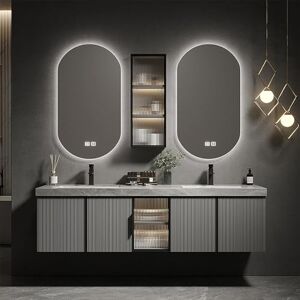generic Meuble de salle de bain double avec lavabo – Vanité flottante de salle de bain avec miroir désembueur intelligent à DEL et capteur lumineux intelligent   Vanité de salle de bain murale avec plusieurs - Publicité
