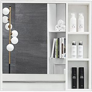 KLLJHB Armoire à Miroir de Salle de Bain en Bois à Porte Unique – Boîte à Miroir de Lavage avec Rangement séparé avec Porte-Serviettes, Armoire de Rangement Murale pour Salle de Bain (Blanc) - Publicité