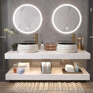 generic Meuble de salle de bain professionnel avec lavabo – Double vanité   Lavabo de salle de bain fabriqué à la main et miroir intelligent à DEL, armoire de salle de bain flottante moderne (taille : 183 cm) - Publicité